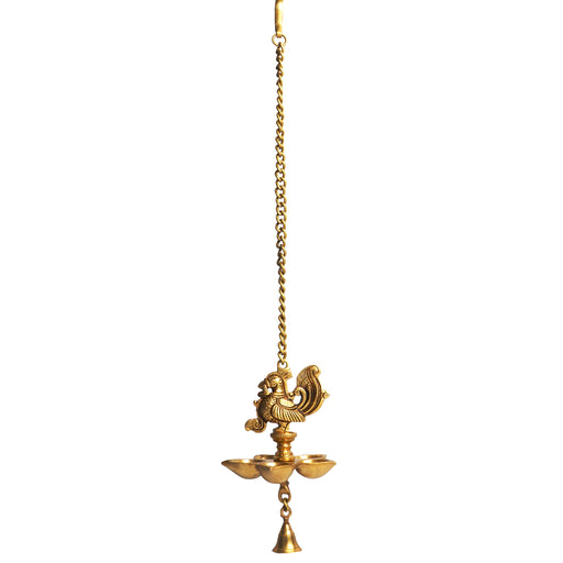 Annapakshi Lamp - 6.5 Inches | Hanging Diya/ Brass Antique Lamp/ Thooku Vilakku for Pooja/ 825 Gms Approx - Hanging Lamp