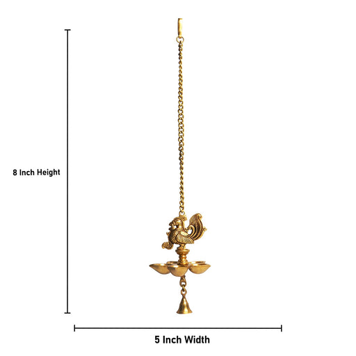 Annapakshi Lamp - 6.5 Inches | Hanging Diya/ Brass Antique Lamp/ Thooku Vilakku for Pooja/ 825 Gms Approx - Hanging Lamp