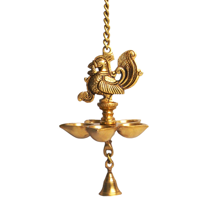 Annapakshi Lamp - 6.5 Inches | Hanging Diya/ Brass Antique Lamp/ Thooku Vilakku for Pooja/ 825 Gms Approx - Hanging Lamp