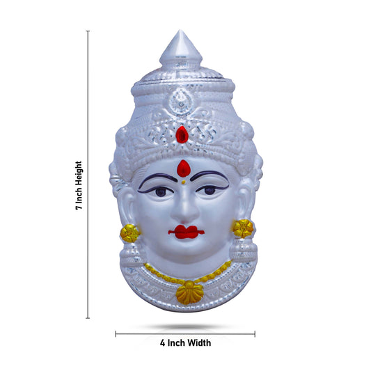 Ammavari Face - 7 Inches | Silver Idol/ Varalakshmi Amman Face for Deity/ 120 Gms Approx - Head & Face Accessories