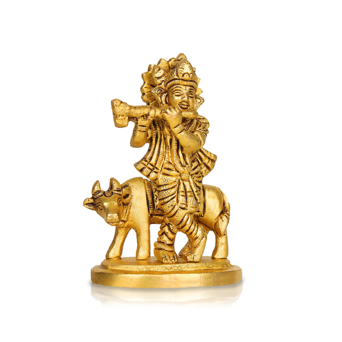 Krishna with Cow Statue | Antique Brass Statue/ Krishnan Statue/ Krishna Idol for Pooja