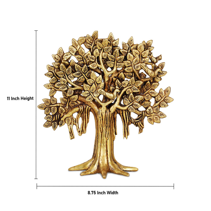 Karpaga Viruksham Tree - 11 Inches | Artificial Tree/ Antique Brass Statue/ Brass Tree for Pooja - Wall Hanging