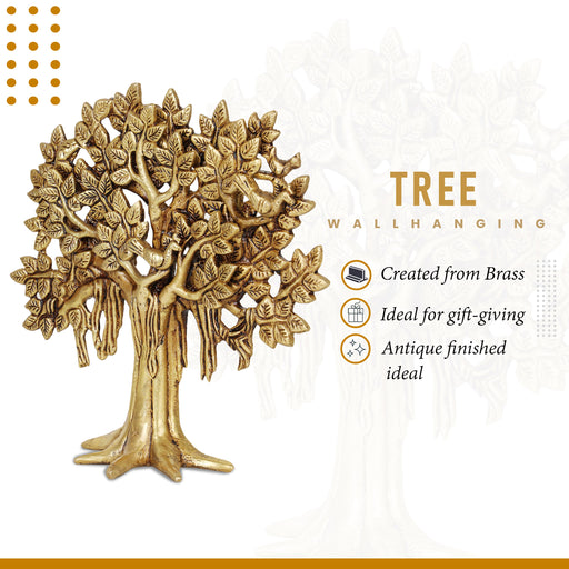Karpaga Viruksham Tree - 11 Inches | Artificial Tree/ Antique Brass Statue/ Brass Tree for Pooja - Wall Hanging