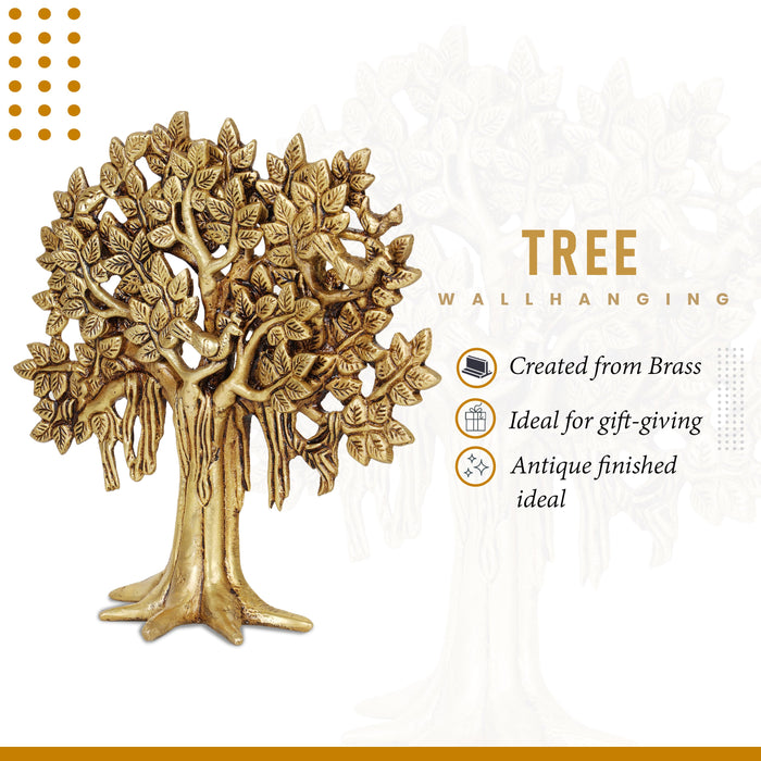 Karpaga Viruksham Tree - 11 Inches | Artificial Tree/ Antique Brass Statue/ Brass Tree for Pooja - Wall Hanging