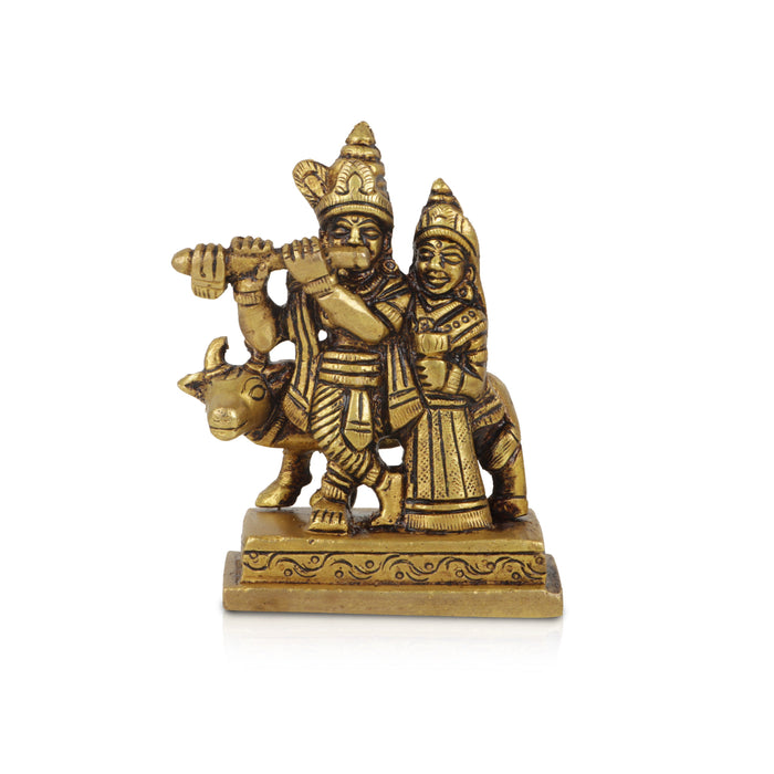 Radha Krishna Idol | Brass Idol Antique Radha Krishna with Cow Statue for Pooja