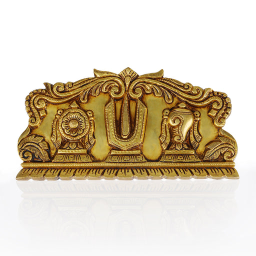 Brass Shankh Chakra Namam Plate - 5 x 10 Inches | Shank Chakra Plate for Pooja/ 1.760 Kgs Approx - Pooja Plate & Tray