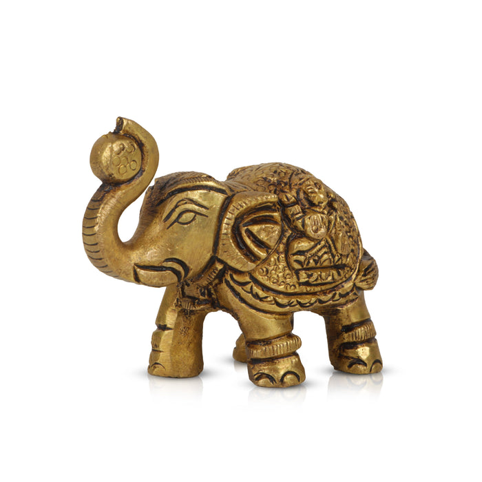 Elephant Statue - 2 x 3 Inches | Brass Idol/ Elephant Figurine/ Elephant Idol for Home Decor - Table Stand Accessories