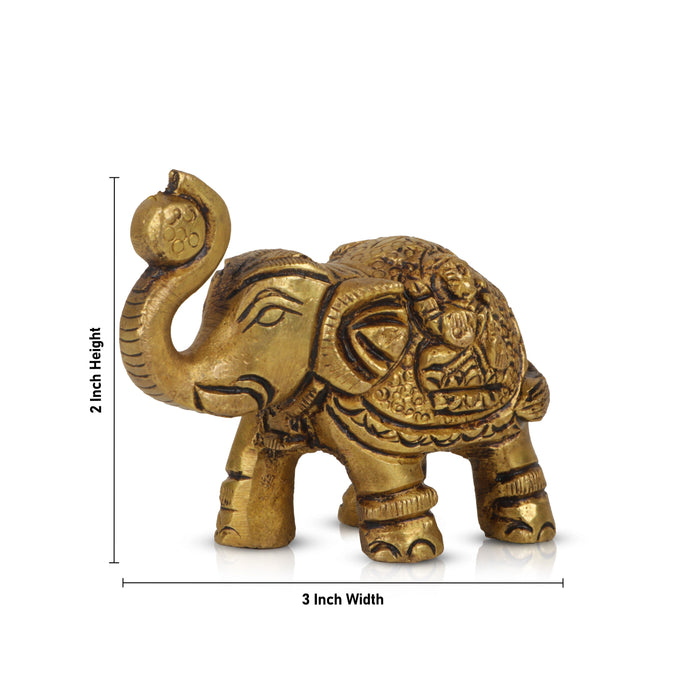 Elephant Statue - 2 x 3 Inches | Brass Idol/ Elephant Figurine/ Elephant Idol for Home Decor - Table Stand Accessories