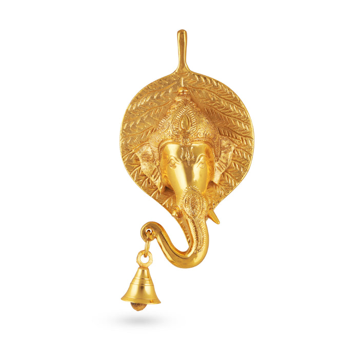Leaf Ganesh Wall Hanging - 9 Inches | Ganesha Head/ Brass Idol/ Gold Polish Ganesha Face for Pooja