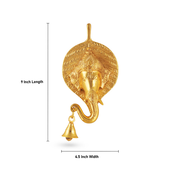 Leaf Ganesh Wall Hanging - 9 Inches | Ganesha Head/ Brass Idol/ Gold Polish Ganesha Face for Pooja