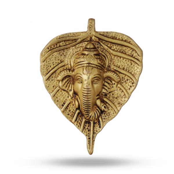 Leaf Ganesha | Ganesha Head/ Brass Idol/ Antique Finish Ganpati Wall Hanging for Pooja - Wall Hanging