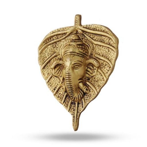 Leaf Ganesha | Ganesha Head/ Brass Idol/ Antique Finish Ganpati Wall Hanging for Pooja - Wall Hanging