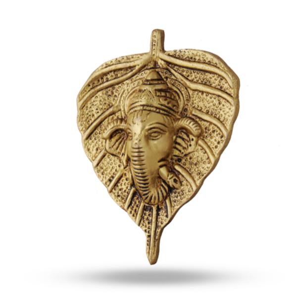 Leaf Ganesha | Ganesha Head/ Brass Idol/ Antique Finish Ganpati Wall Hanging for Pooja - Wall Hanging
