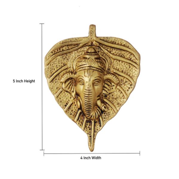 Leaf Ganesha | Ganesha Head/ Brass Idol/ Antique Finish Ganpati Wall Hanging for Pooja - Wall Hanging