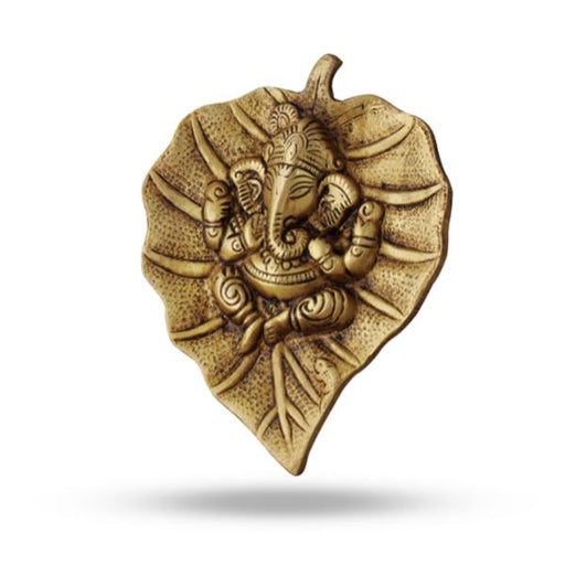 Leaf Ganesha - 7 Inch | Ganesha Head/ Brass Idol/ Antique Finish Ganpati Wall Hanging for Pooja - Wall Hanging