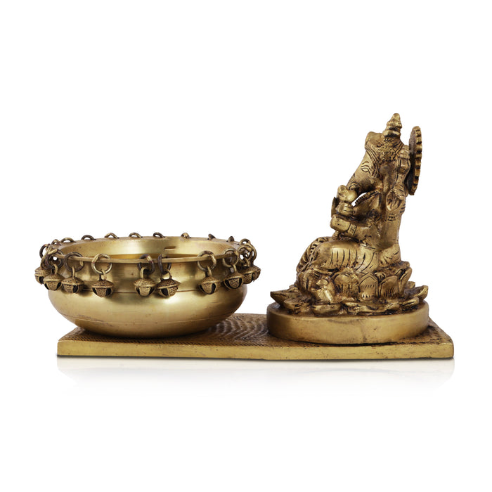 Ganesh Murti with Urli - 7 Inches | Antique Brass Statue/ Vinayagar Statue with Uruli for Pooja - Uruli & Flower Pot