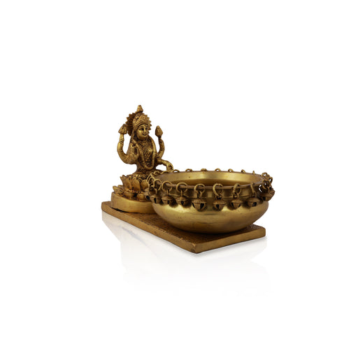 Lakshmi with Ghungroo Urli - 7 Inches | Antique Brass Uruli/ Brass Bowl with Laxmi Idol/ 3.735 Kgs Approx - Uruli & Flower Pot