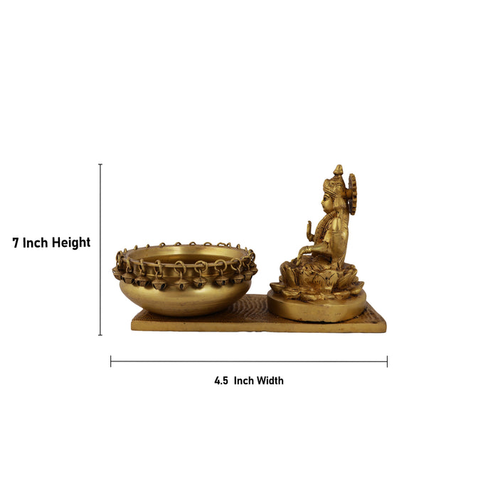 Lakshmi with Ghungroo Urli - 7 Inches | Antique Brass Uruli/ Brass Bowl with Laxmi Idol/ 3.735 Kgs Approx - Uruli & Flower Pot