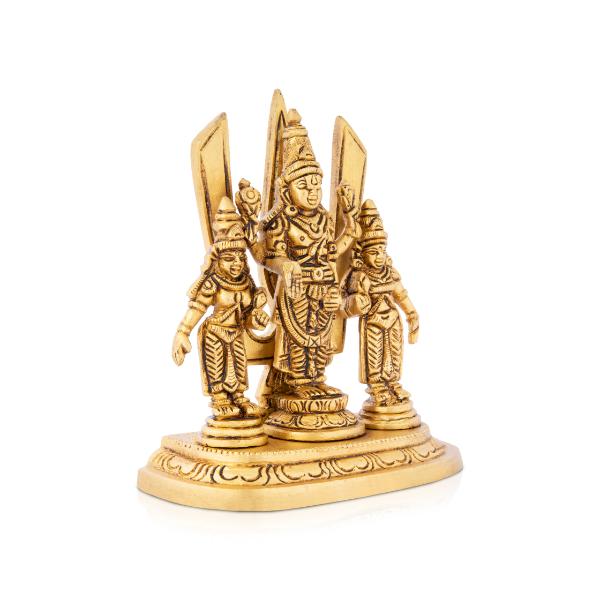 Balaji Murti - 5 Inch | Balaji Sridevi Boodevi with Namam/ Antique Brass Statue/ Balaji Statue for Pooja - Brass Murties