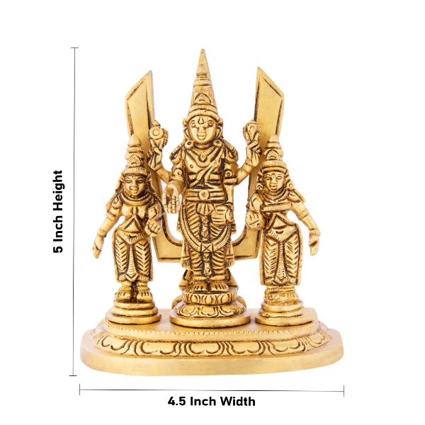 Balaji Murti - 5 Inch | Balaji Sridevi Boodevi with Namam/ Antique Brass Statue/ Balaji Statue for Pooja - Brass Murties