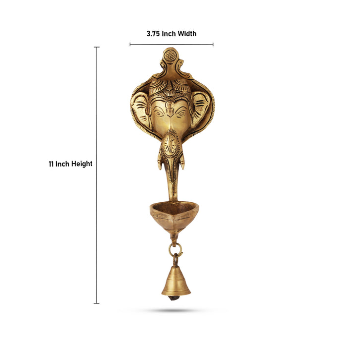 Elephant Face Deep with Ghanti - 11 Inches | Brass Idol/ Elephant Idol for Home Decor/ 1.010 Kgs Approx - Wall Hanging