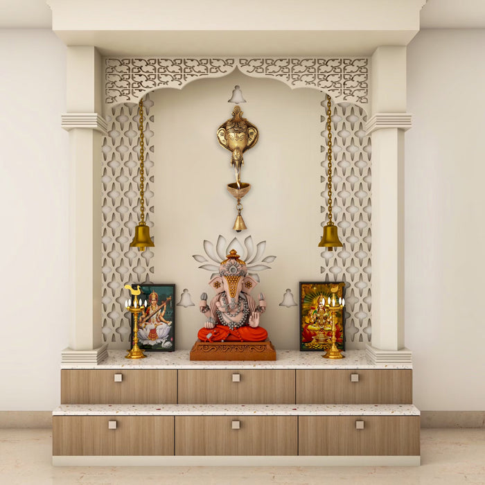 Elephant Face Deep with Ghanti - 11 Inches | Brass Idol/ Elephant Idol for Home Decor/ 1.010 Kgs Approx - Wall Hanging