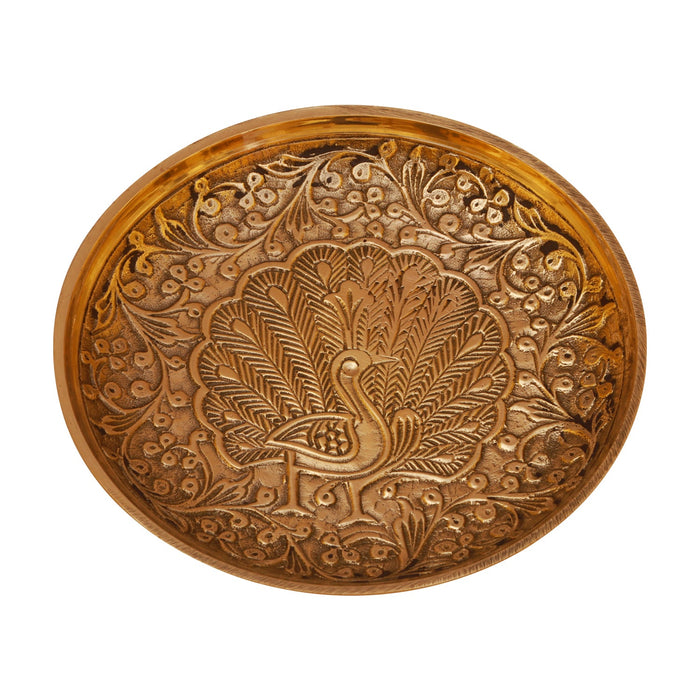 Brass Plate | Pin Tray/ Brass Tray/ Peacock Design Pooja Stand for Deity