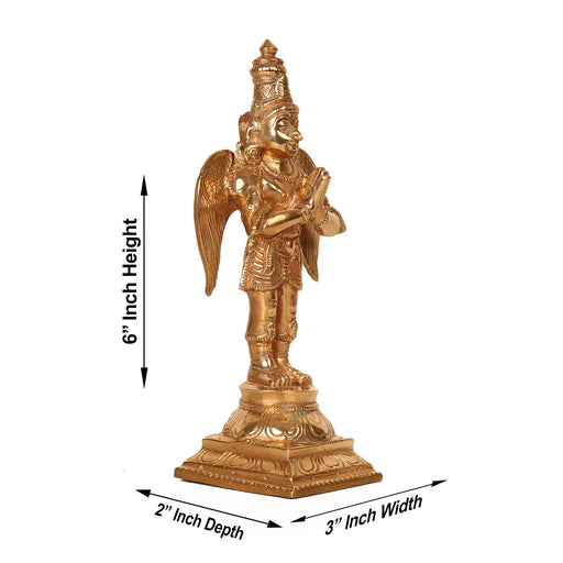 Garuda Statue - 6 Inches | Panchaloha Idols/ Garuda Idol/ Garuda Sculpture for Pooja/ 450 Gms Approx - Panchaloha Murties