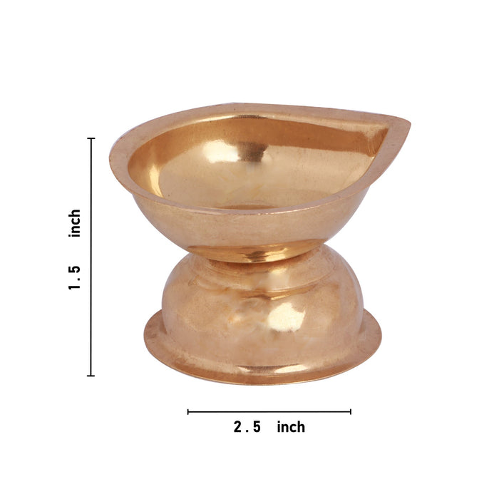 Brass Diya - 1.5 x 2.5 Inches | Agal Vilakku/ Brass One Mukh Lamp/ Brass Deepam for Pooja/ 20 Gms Approx