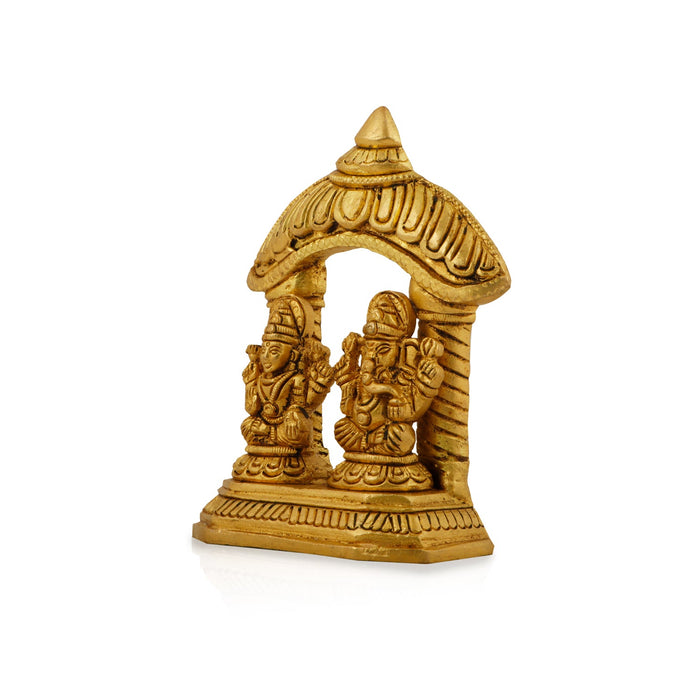 Laxmi Ganesh Murti - 4 Inches | Antique Brass Statue/ Lakshmi Ganesh Murti for Pooja/ 400 Gms Approx