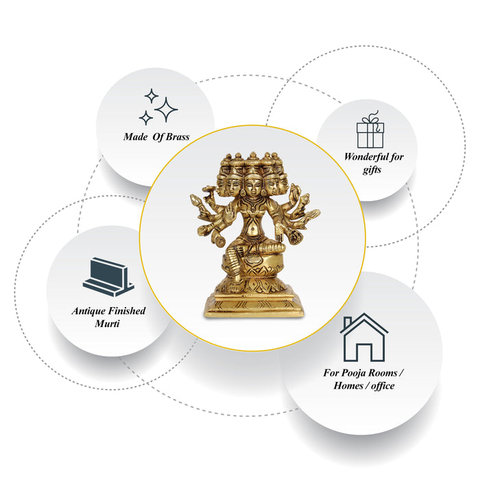 Gayatri Devi - 5 x 4 Inches | Brass Idol/ Gayatri Mata Murti/ Gayathri Idol for Pooja - Brass Murties