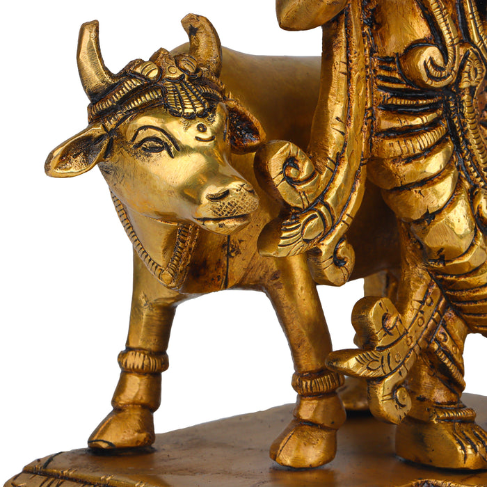 Krishna Statue - 8 Inches | Krishna Murti with Cow/ Brass Idol for Pooja/ 2.210 Kgs Approx - Brass Murties