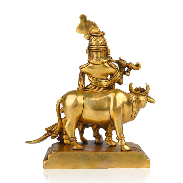 Krishna Statue - 8 Inches | Krishna Murti with Cow/ Brass Idol for Pooja/ 2.210 Kgs Approx - Brass Murties