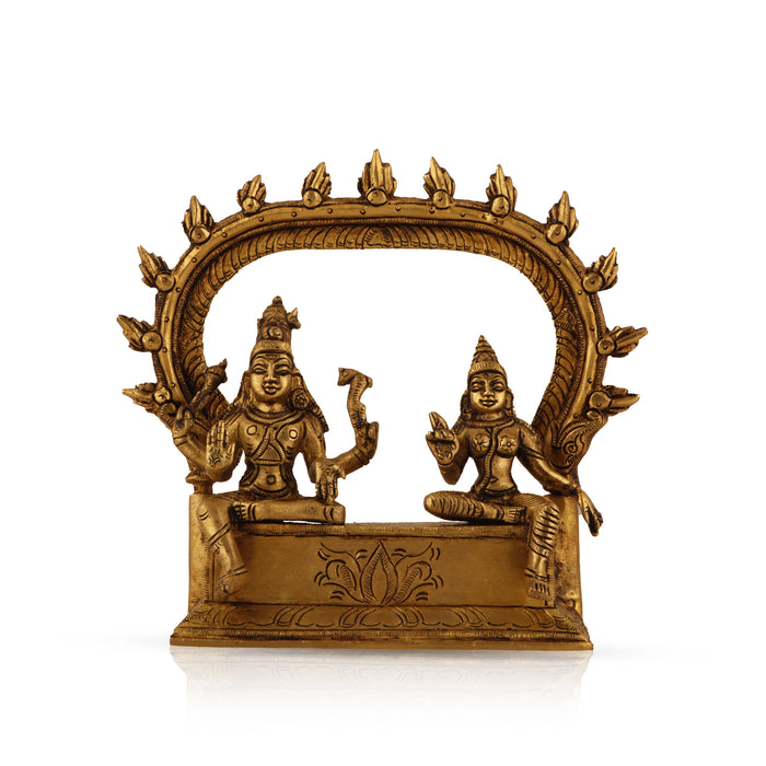 Shiv Parivar Murti - 6.5 Inches | Antique Brass Statue/ Shiva Parvati with Arch Statue for Pooja/ 1.210 Kgs Approx - Brass Murties