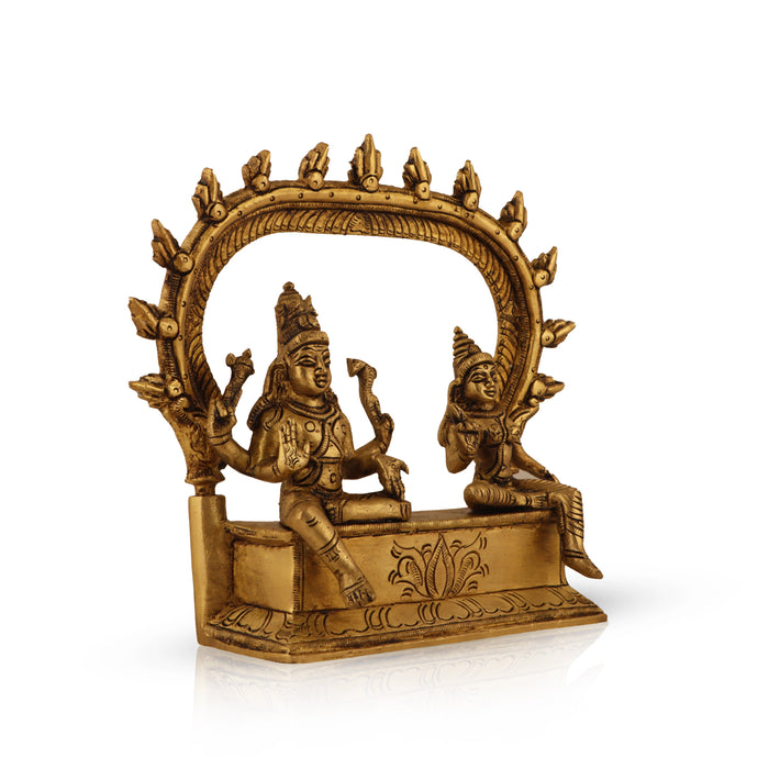 Shiv Parivar Murti - 6.5 Inches | Antique Brass Statue/ Shiva Parvati with Arch Statue for Pooja/ 1.210 Kgs Approx - Brass Murties