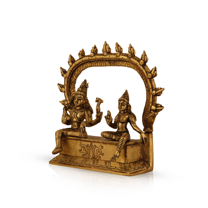 Shiv Parivar Murti - 6.5 Inches | Antique Brass Statue/ Shiva Parvati with Arch Statue for Pooja/ 1.210 Kgs Approx - Brass Murties