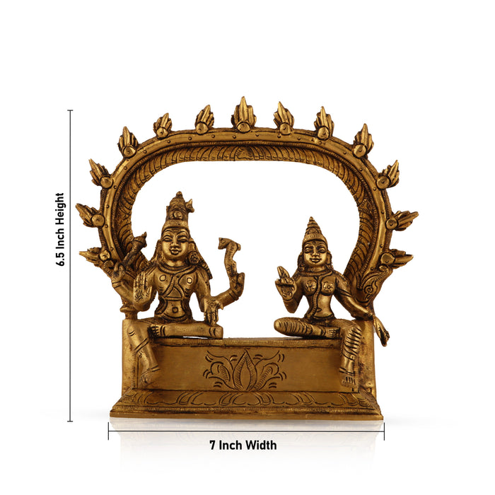 Shiv Parivar Murti - 6.5 Inches | Antique Brass Statue/ Shiva Parvati with Arch Statue for Pooja/ 1.210 Kgs Approx - Brass Murties