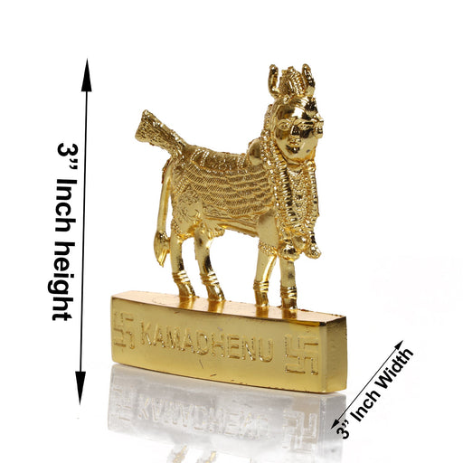 Kamadhenu Statue - 3 Inches | Brass Statue/ Cow and Calf Statue for Pooja - Table Stand Accessories