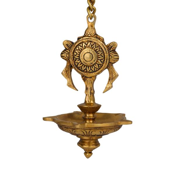 Chakra Hanging Deep - 6 Inches | Brass Vilakku/ Antique Finish Lamp for Pooja/ 660 Gms Approx