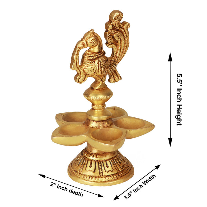 Moor With Five Deep - 5.5 Inches | Brass Vilakku/ Antique Finish Lamp/ Diya for Pooja/ 595 Gms Approx