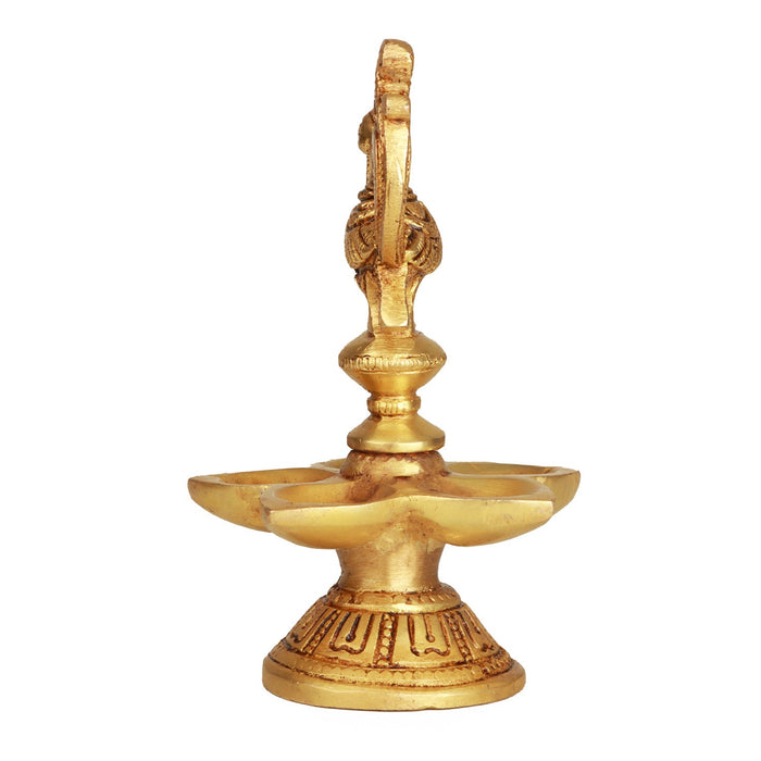Moor With Five Deep - 5.5 Inches | Brass Vilakku/ Antique Finish Lamp/ Diya for Pooja/ 595 Gms Approx