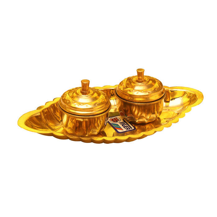 Brass Plate with Kumkum Container | Kumkum Box/ Kumkum Holder/ Pooja Plate for Home