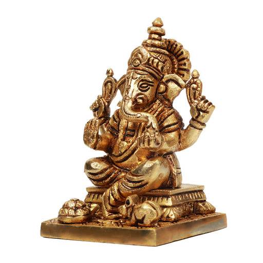 Ganesh Murti - 4 Inches | Ganapati Murti/ Antique Brass Statue/ Vinayagar Statue for Pooja/ 660 Gms Approx - Brass Murties