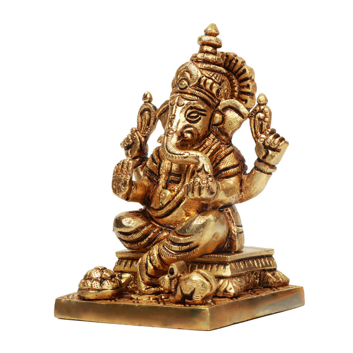 Ganesh Murti - 4 Inches | Ganapati Murti/ Antique Brass Statue/ Vinayagar Statue for Pooja/ 660 Gms Approx - Brass Murties