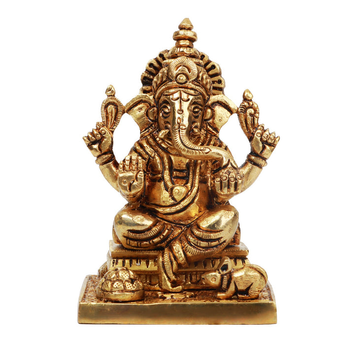Ganesh Murti - 4 Inches | Ganapati Murti/ Antique Brass Statue/ Vinayagar Statue for Pooja/ 660 Gms Approx - Brass Murties