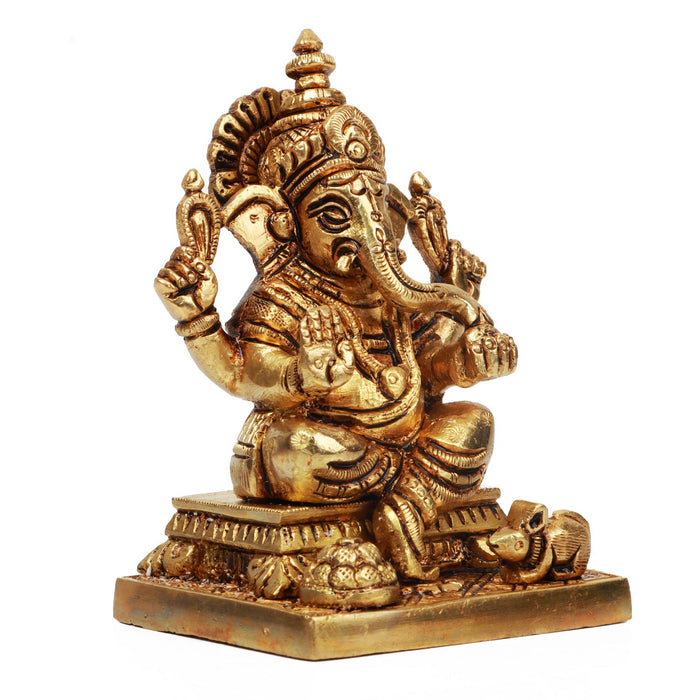 Ganesh Murti - 4 Inches | Ganapati Murti/ Antique Brass Statue/ Vinayagar Statue for Pooja/ 660 Gms Approx - Brass Murties