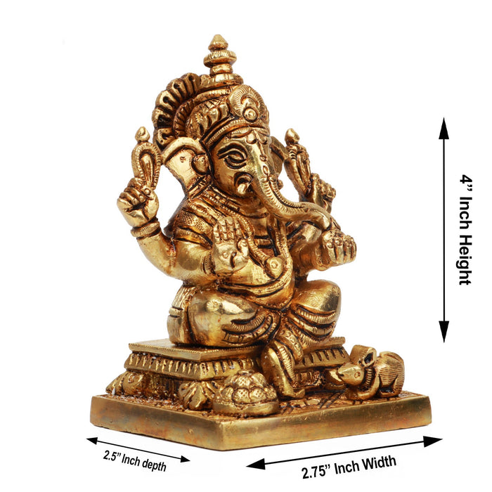 Ganesh Murti - 4 Inches | Ganapati Murti/ Antique Brass Statue/ Vinayagar Statue for Pooja/ 660 Gms Approx - Brass Murties