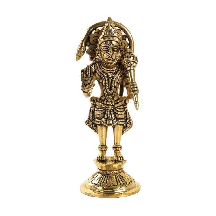 Hanuman Standing - 7 Inches | Anjaneya Statue/ Brass Antique Statue/ Hanuman Murti for Pooja/ 840 Gms Approx