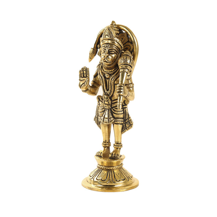 Hanuman Standing - 7 Inches | Anjaneya Statue/ Brass Antique Statue/ Hanuman Murti for Pooja/ 840 Gms Approx
