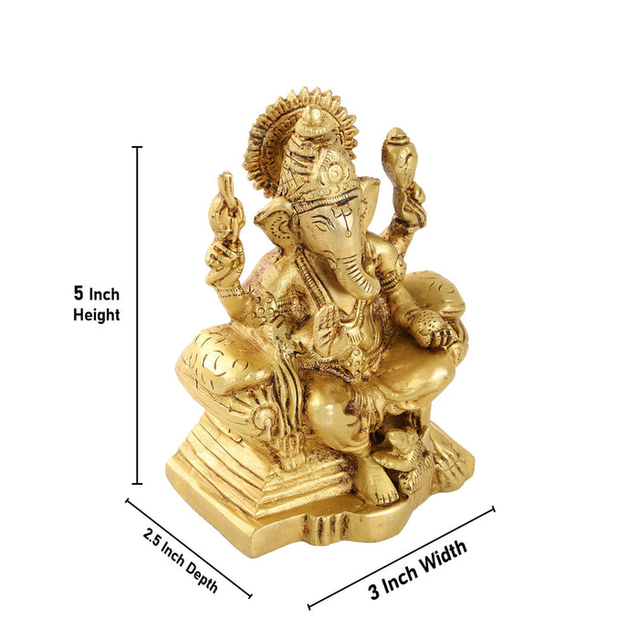 Ganesh Murti - 5 Inches | Ganapati Murti/ Antique Brass Statue/ Vinayagar Statue for Pooja/ 830 Gms Approx - Brass Murties